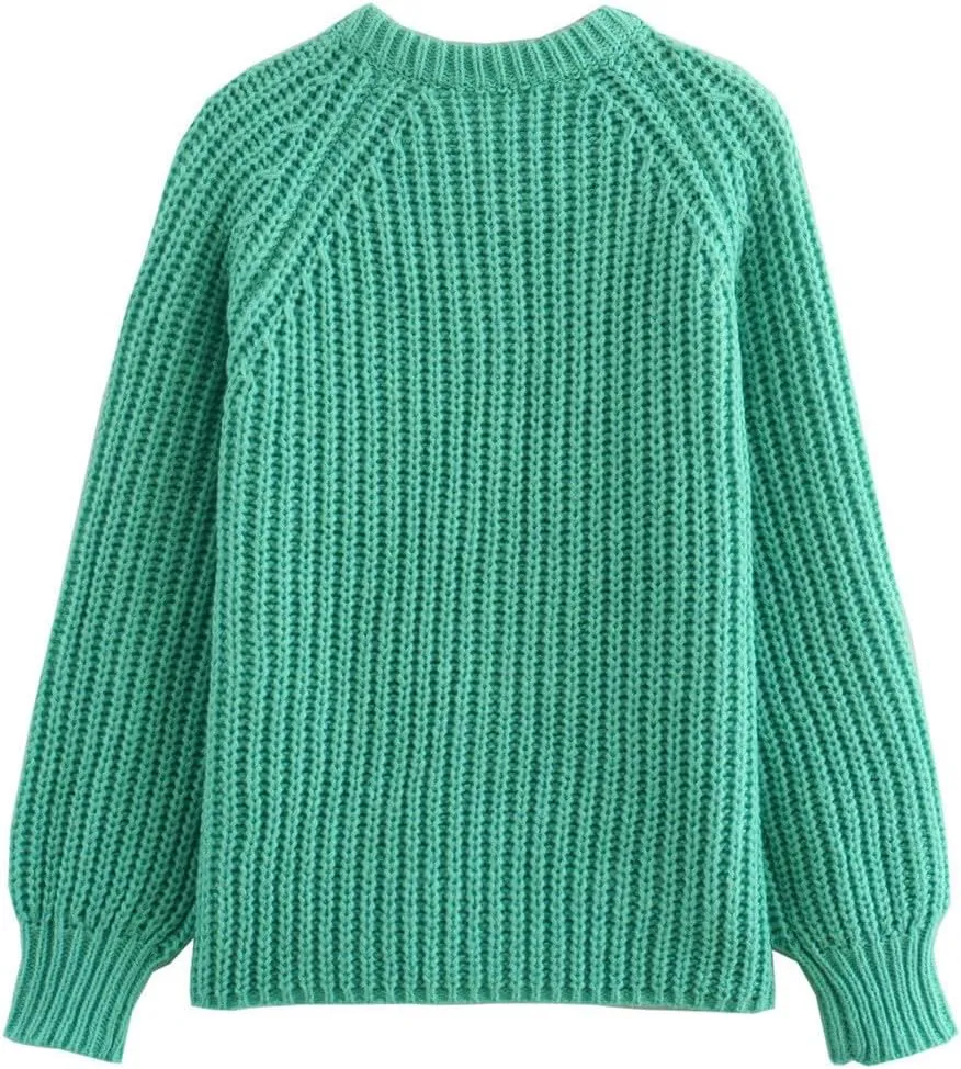 Cardigan Sweaters for Women Long Sleeve Button Open Front Cardigan Fall Crew Neck Loose Fit Chunky Knit Sweater
