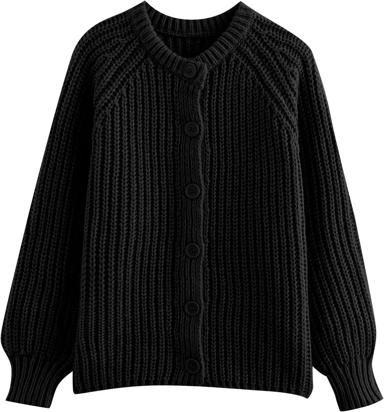 Cardigan Sweaters for Women Long Sleeve Button Open Front Cardigan Fall Crew Neck Loose Fit Chunky Knit Sweater