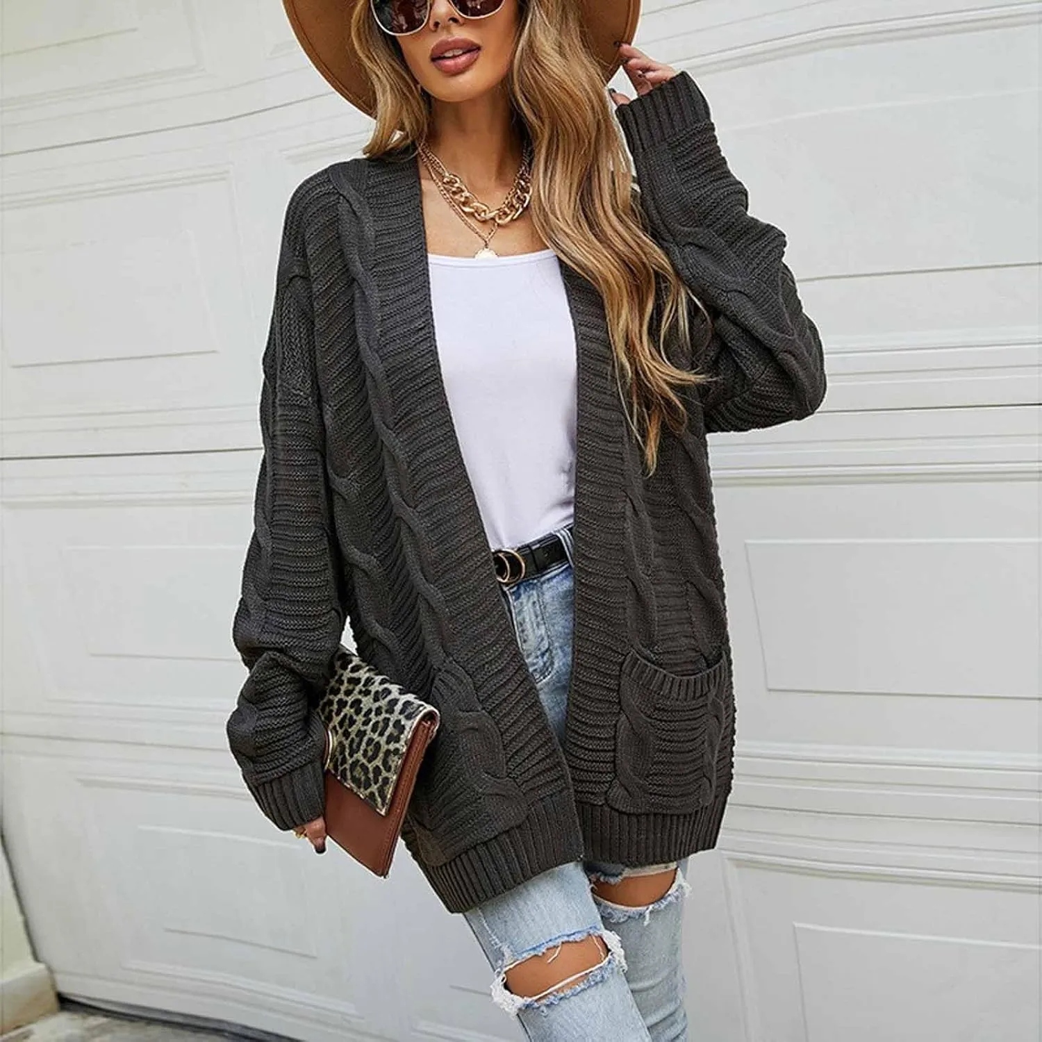 Cardigan Sweaters for Women Long Sleeve Open Front Cable Knit Cardigans with Pockets Dressy Casual Cozy Sweater Coats