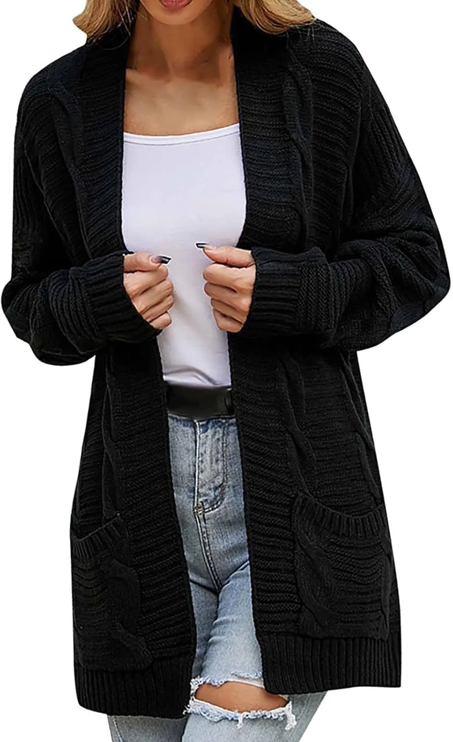 Cardigan Sweaters for Women Long Sleeve Open Front Cable Knit Cardigans with Pockets Dressy Casual Cozy Sweater Coats