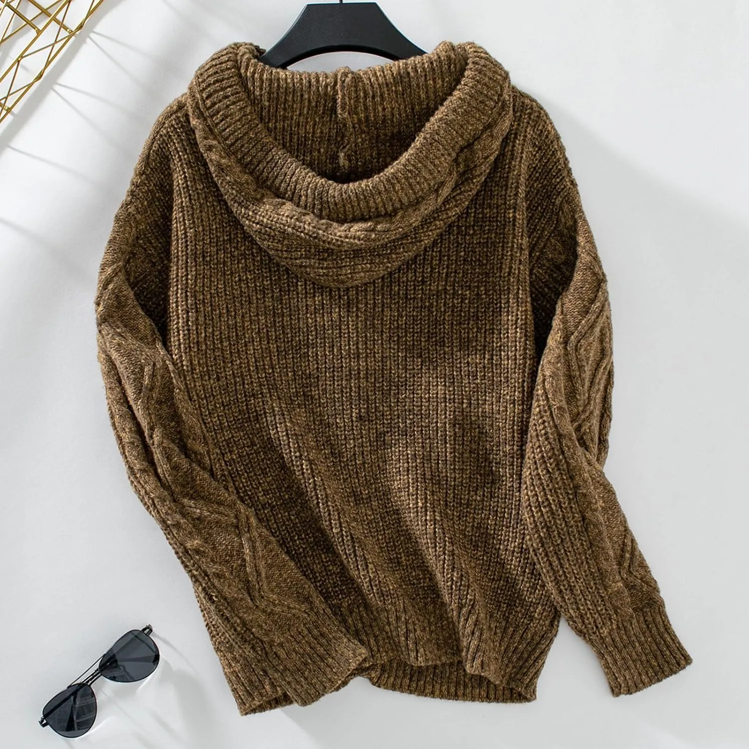 Cardigan Sweaters For Women Soft Chunky Button Down Hooded Sweater Fashion Cable Knit Open Front Cardigans Drawstring