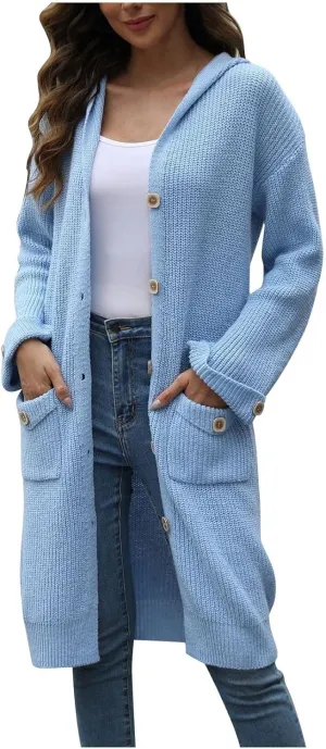 Cardigan Sweaters For Women Soft Fashion Button Down Open Front Long Sweaters Loungewear Knit Overcoats With Pockets