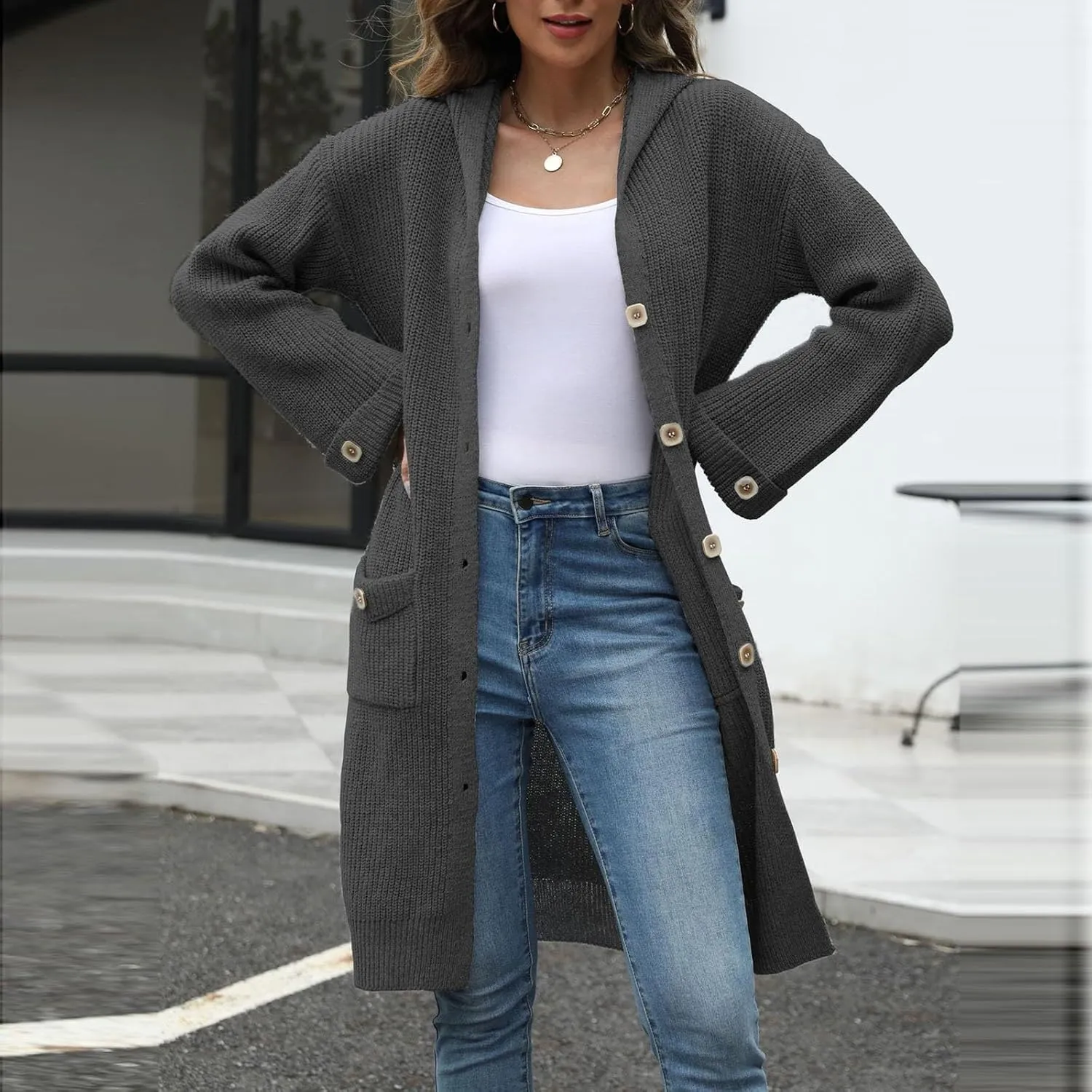 Cardigan Sweaters For Women Soft Fashion Button Down Open Front Long Sweaters Loungewear Knit Overcoats With Pockets