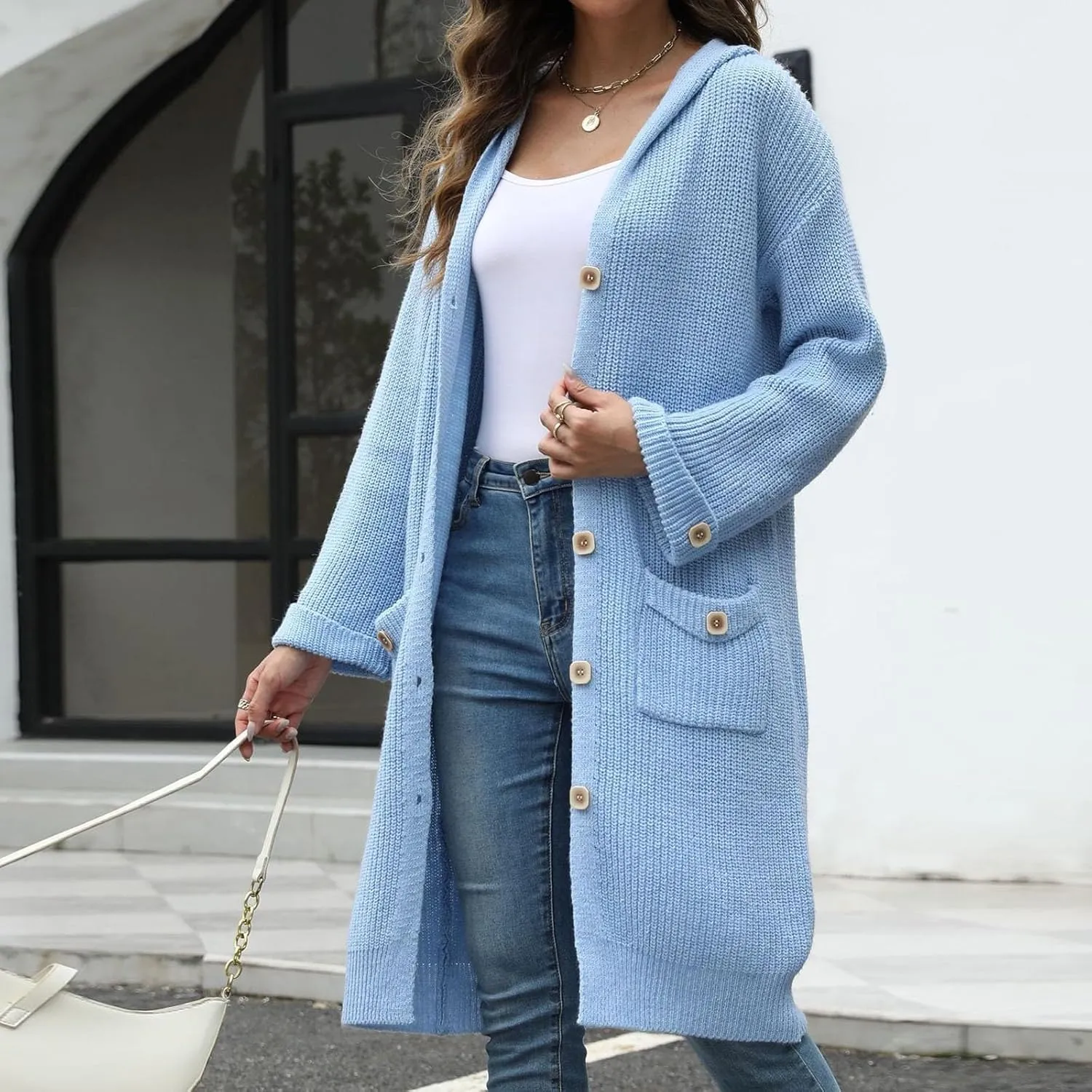 Cardigan Sweaters For Women Soft Fashion Button Down Open Front Long Sweaters Loungewear Knit Overcoats With Pockets
