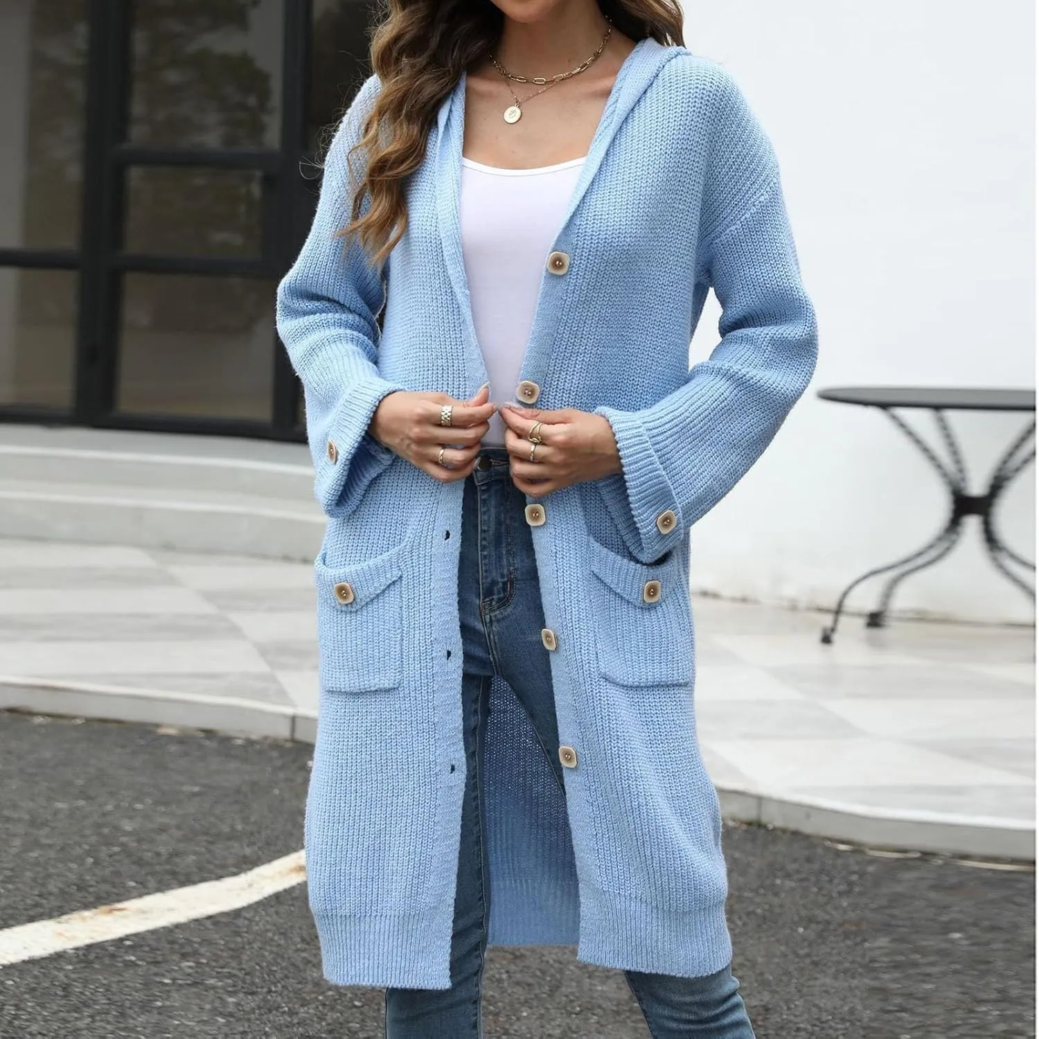 Cardigan Sweaters For Women Soft Fashion Button Down Open Front Long Sweaters Loungewear Knit Overcoats With Pockets