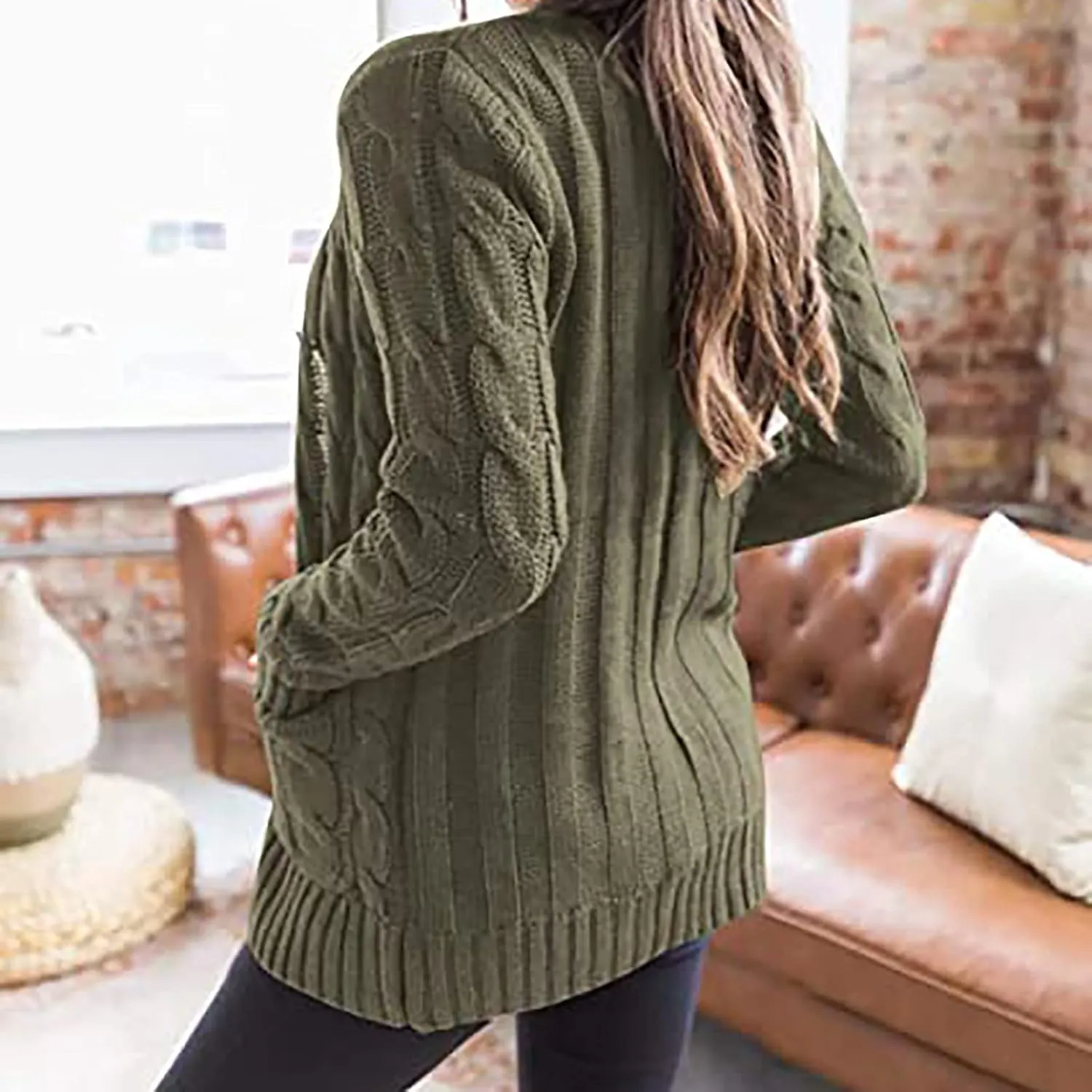 Cardigan Sweaters for Women Trendy Button Down Cable Knit Chunky Coat Fashion Open Front Outwear with Pockets