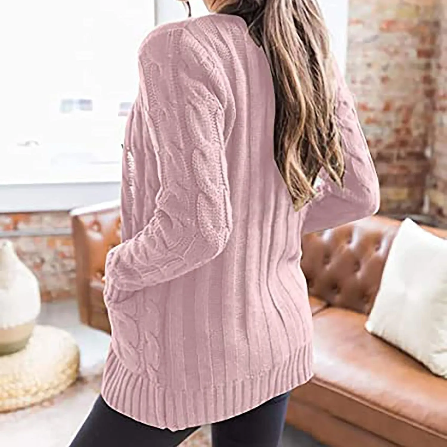 Cardigan Sweaters for Women Trendy Button Down Cable Knit Chunky Coat Fashion Open Front Outwear with Pockets