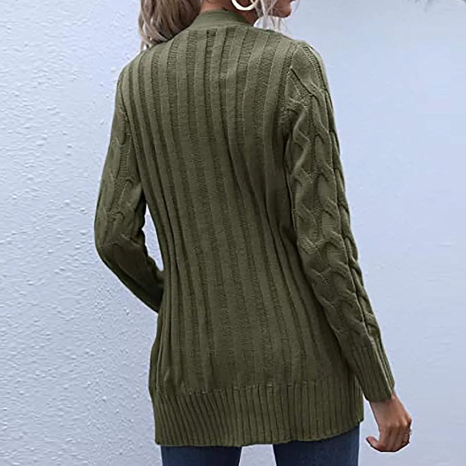 Cardigan Sweaters for Women Trendy Button Down Cable Knit Chunky Coat Fashion Open Front Outwear with Pockets