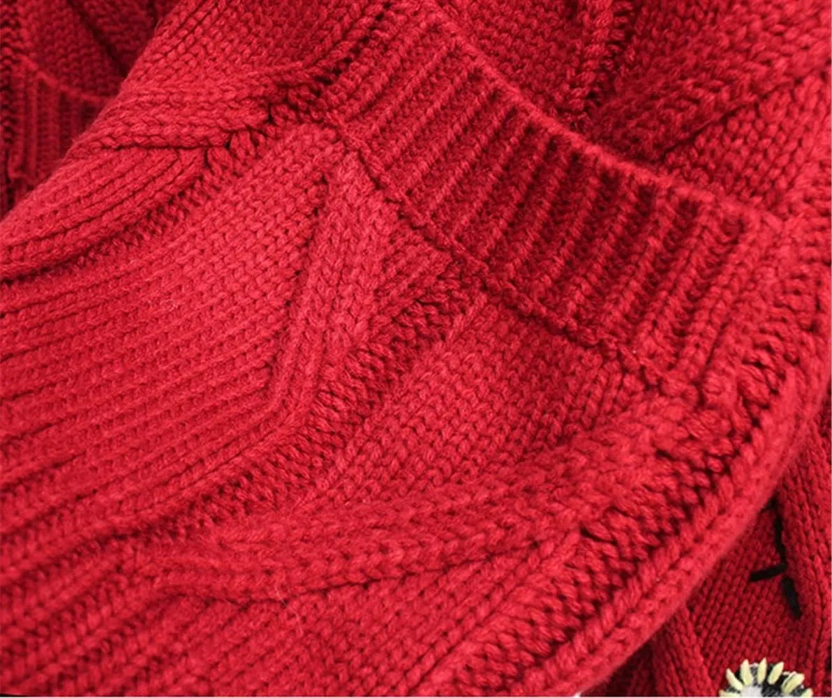 Cardigan Sweaters for Women Trendy Chunky Cable Knit Sweater V-Neck Button Down Sweaters Embroidery Open Front Coat