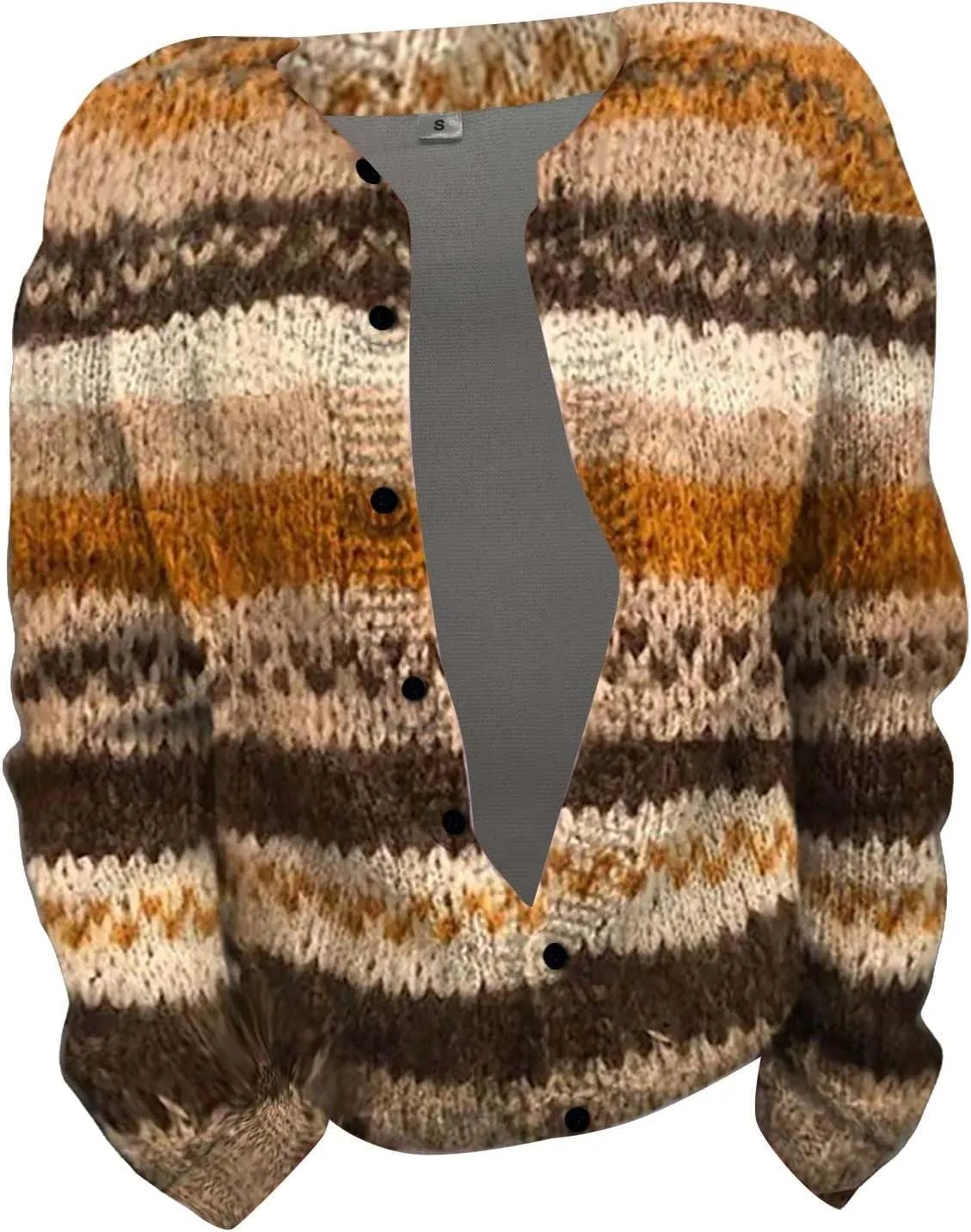 Cardigan Sweaters for Women Trendy Color Block Chunky Knit Open Front Cardigan Casual Button Down Long Sleeve Jacket