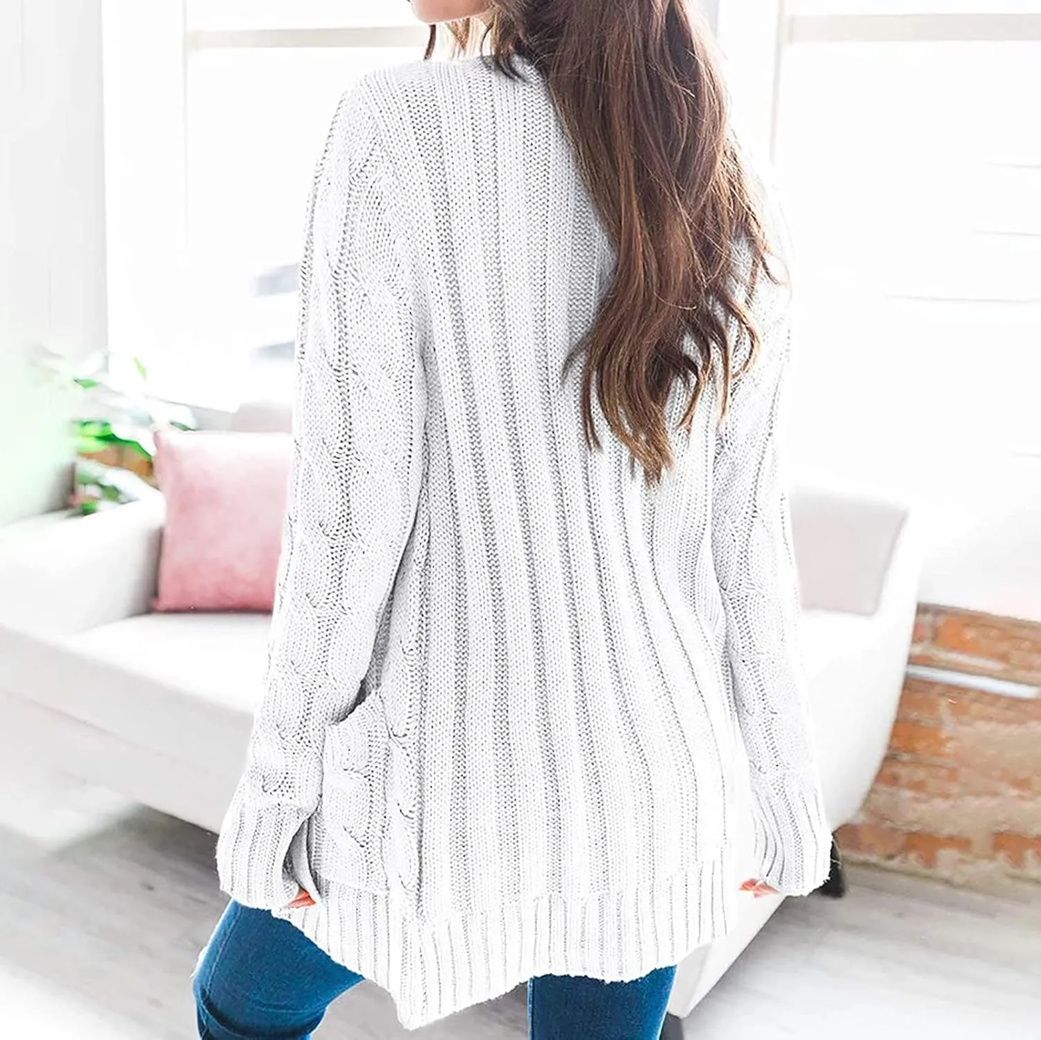 Cardigan Sweaters for Women,Button Down Cable Knit Sweater Open Front Cardigan Sweaters Fall Winter Outfits Outerwear