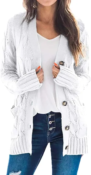 Cardigan Sweaters for Women,Button Down Cable Knit Sweater Open Front Cardigan Sweaters Fall Winter Outfits Outerwear