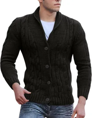 Cardigans for Men, Cardigan Sweaters for Men Shawl Collar with Buttons Knitted Long Sleeve Slim Fit Lightweight Soft Sweaters
