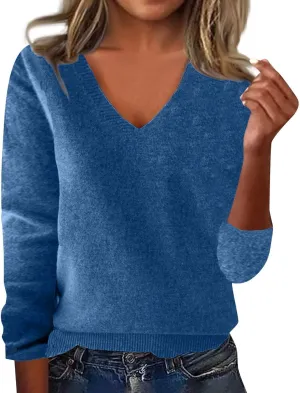 Cashmere Sweaters for Women Long Sleeve V Neck Soft Warm Pullover Tops Casual Lightweight Wool Knit Sweater