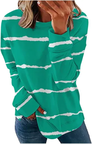 Ceboyel Womens Long Sleeve Shirts Striped Print Sweatshirt Crewneck Pullover Tops Trendy Casual Fall Clothes 2023