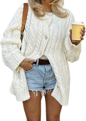 CHARTOU Women Cardigan Sweaters Oversized Chunky Cable Knit Button Down Open Front Cardigans