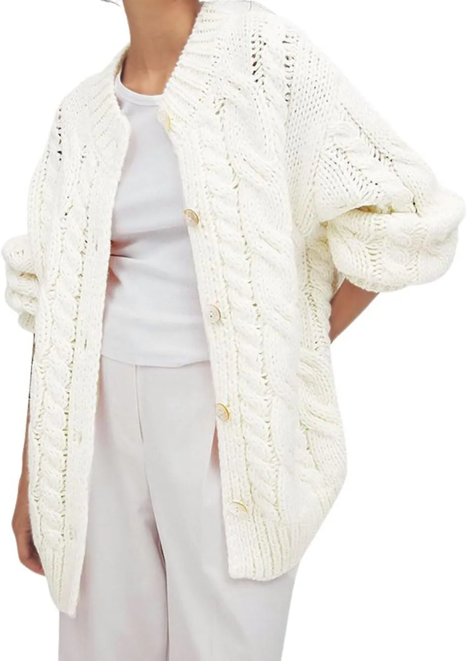 CHARTOU Women Cardigan Sweaters Oversized Chunky Cable Knit Button Down Open Front Cardigans