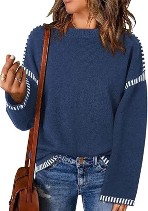 CHARTOU Women Oversized Cable Knit Sweater Long Sleeve Crewneck Knitted Sweater Pullover Jumper Top