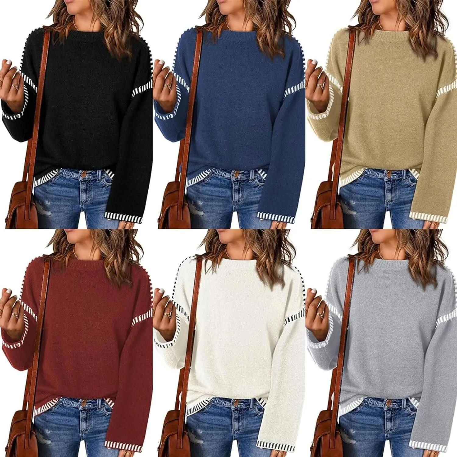 CHARTOU Women Oversized Cable Knit Sweater Long Sleeve Crewneck Knitted Sweater Pullover Jumper Top