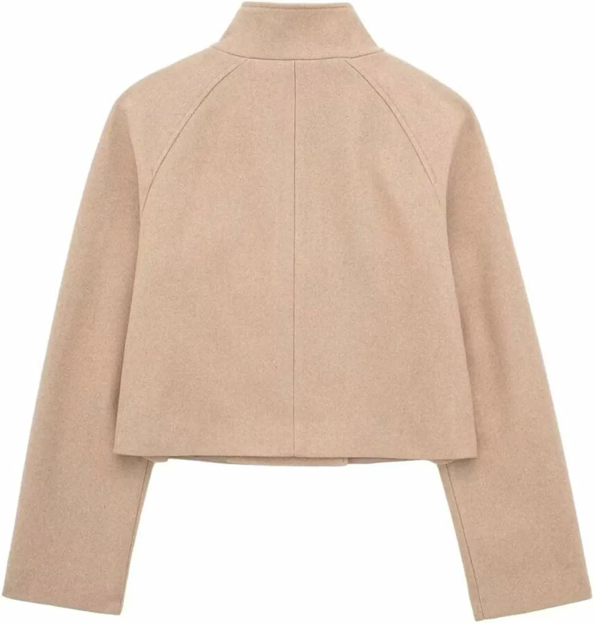 CHARTOU Women's Double-Breasted Stand Collar Cropped Trench Pea Coat Long Sleeve Wool Blend Tweed Jacket Fall