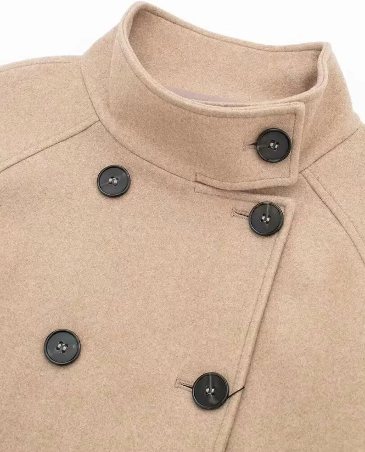 CHARTOU Women's Double-Breasted Stand Collar Cropped Trench Pea Coat Long Sleeve Wool Blend Tweed Jacket Fall
