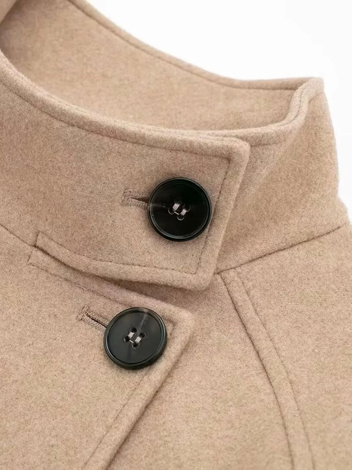 CHARTOU Women's Double-Breasted Stand Collar Cropped Trench Pea Coat Long Sleeve Wool Blend Tweed Jacket Fall