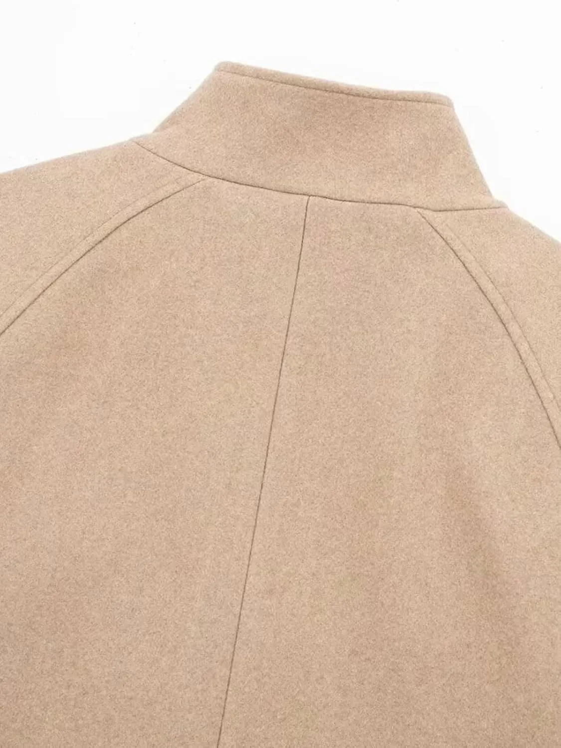 CHARTOU Women's Double-Breasted Stand Collar Cropped Trench Pea Coat Long Sleeve Wool Blend Tweed Jacket Fall