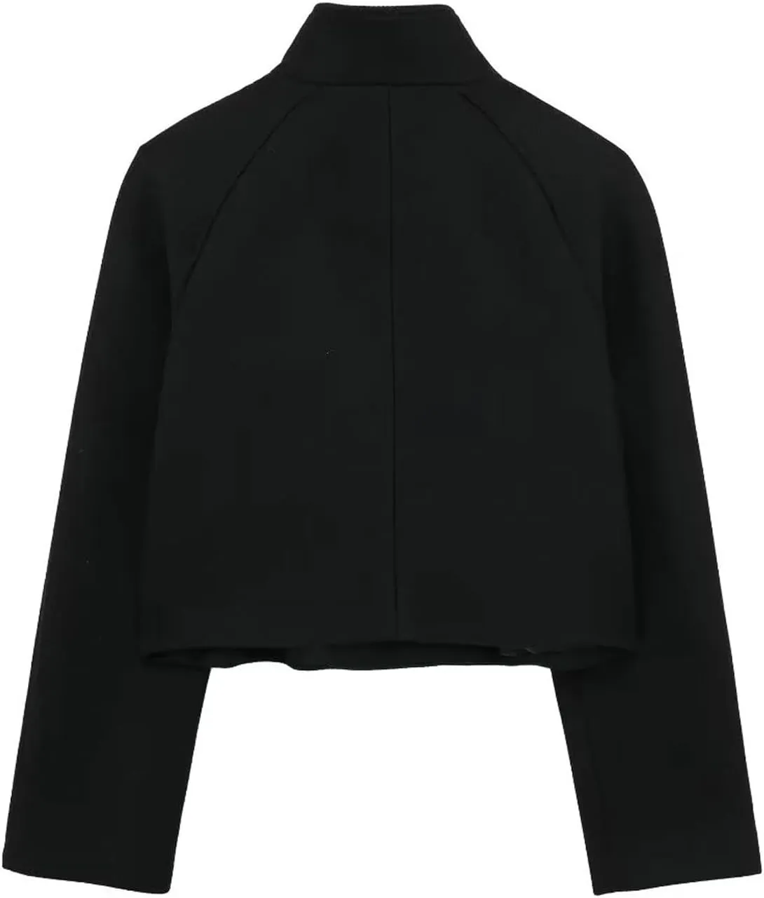 CHARTOU Women's Double-Breasted Stand Collar Cropped Trench Pea Coat Long Sleeve Wool Blend Tweed Jacket Fall