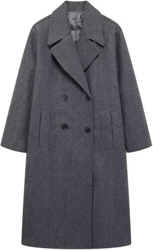 CHARTOU Women's Winter Double Breasted Tweed Pea Coat Trench Oversized Notch Lapel Long Jacket Overcoat Warm