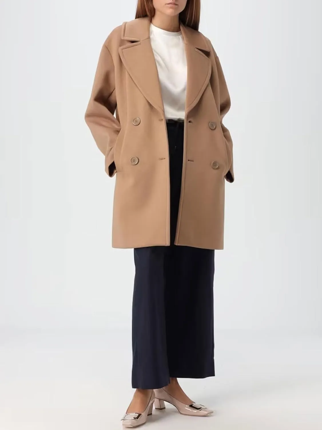CHARTOU Women's Winter Wool Blend Notch Lapel Double Breasted Mid Long Pea Trench Coat Tweed Jacket Vintage