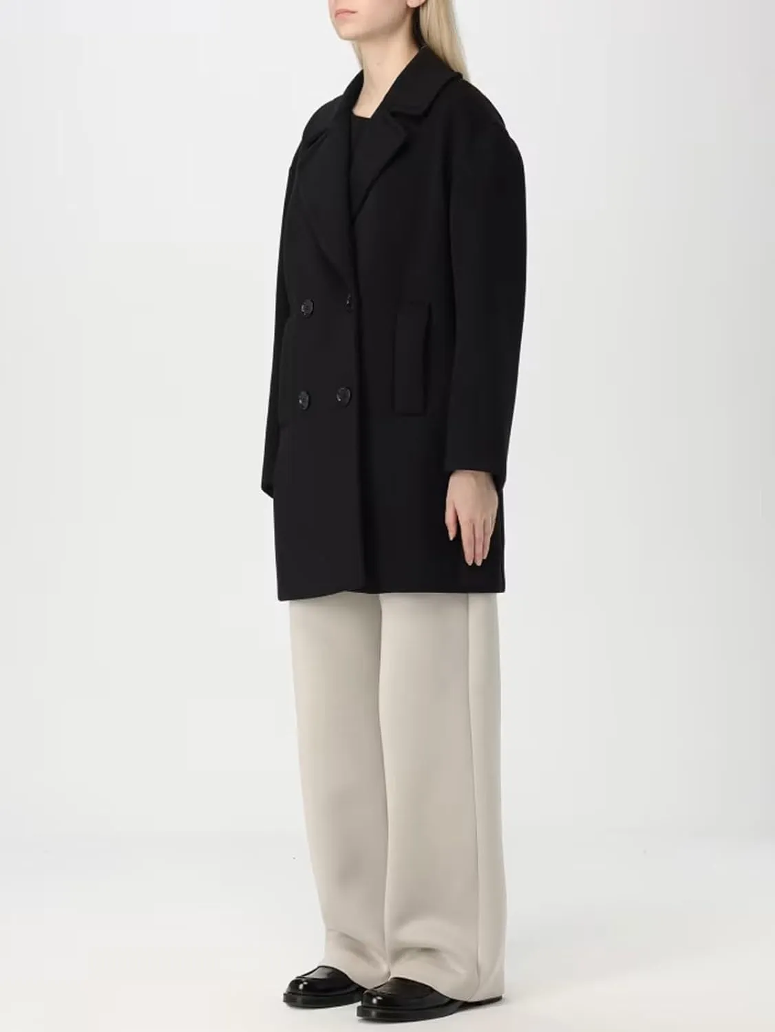 CHARTOU Women's Winter Wool Blend Notch Lapel Double Breasted Mid Long Pea Trench Coat Tweed Jacket Vintage