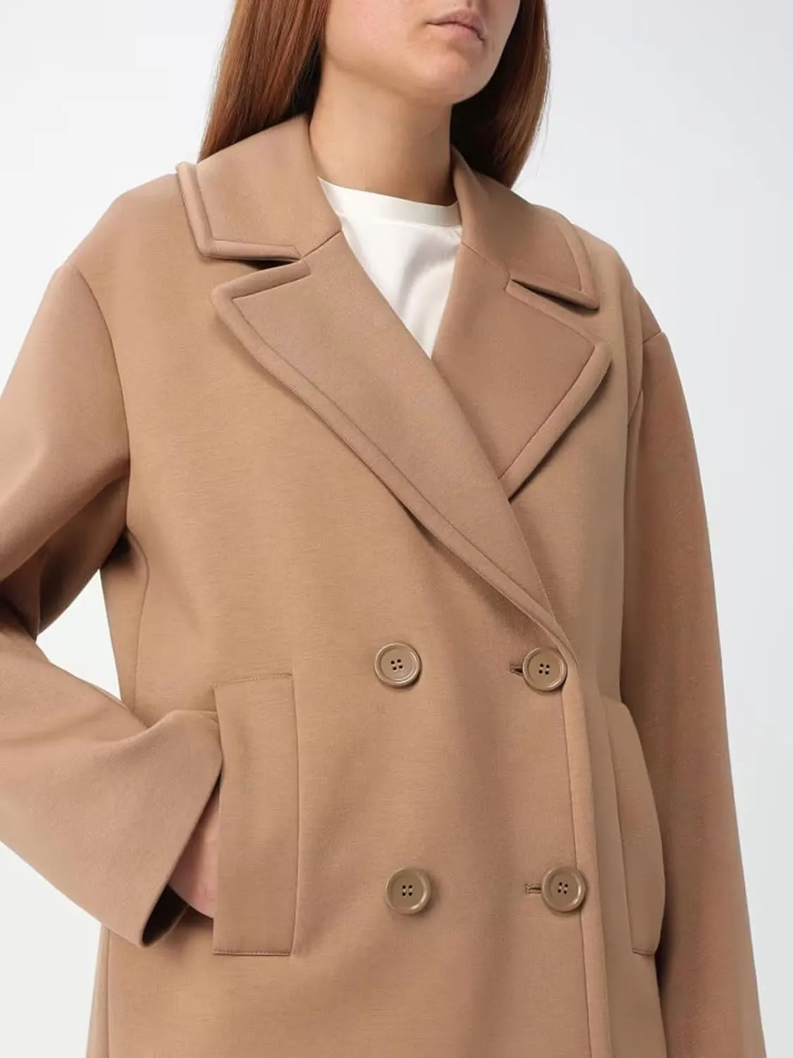 CHARTOU Women's Winter Wool Blend Notch Lapel Double Breasted Mid Long Pea Trench Coat Tweed Jacket Vintage