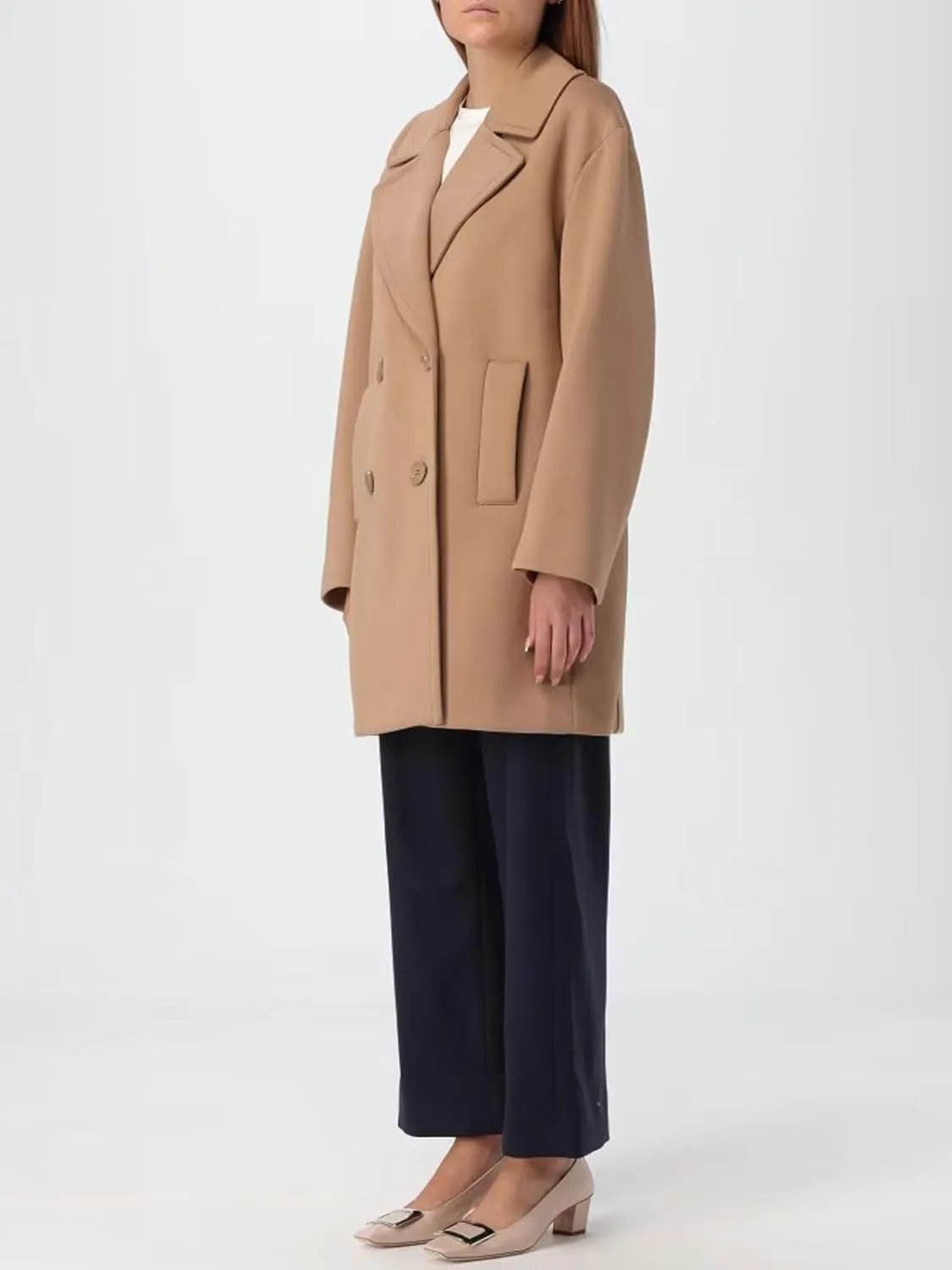 CHARTOU Women's Winter Wool Blend Notch Lapel Double Breasted Mid Long Pea Trench Coat Tweed Jacket Vintage