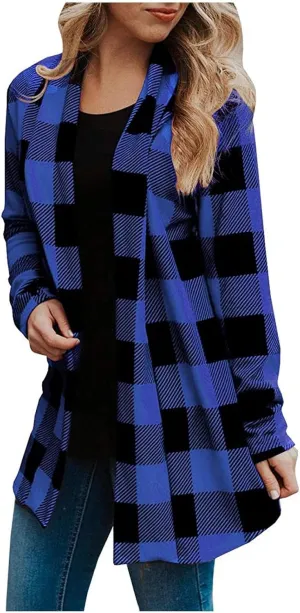Checkered Cardigan for Women 2024 Trendy Long Sleeve Loose Soft Flannel Shirt Buffalo Plaid Fall Outfits with Pockets