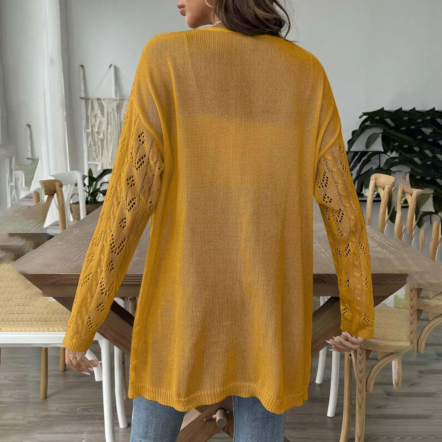 Chic Cable Knit Cardigan for Womens Open Front Cardigan Sweaters Fashion Crochet Cable Knit Chunky Outwear Coats