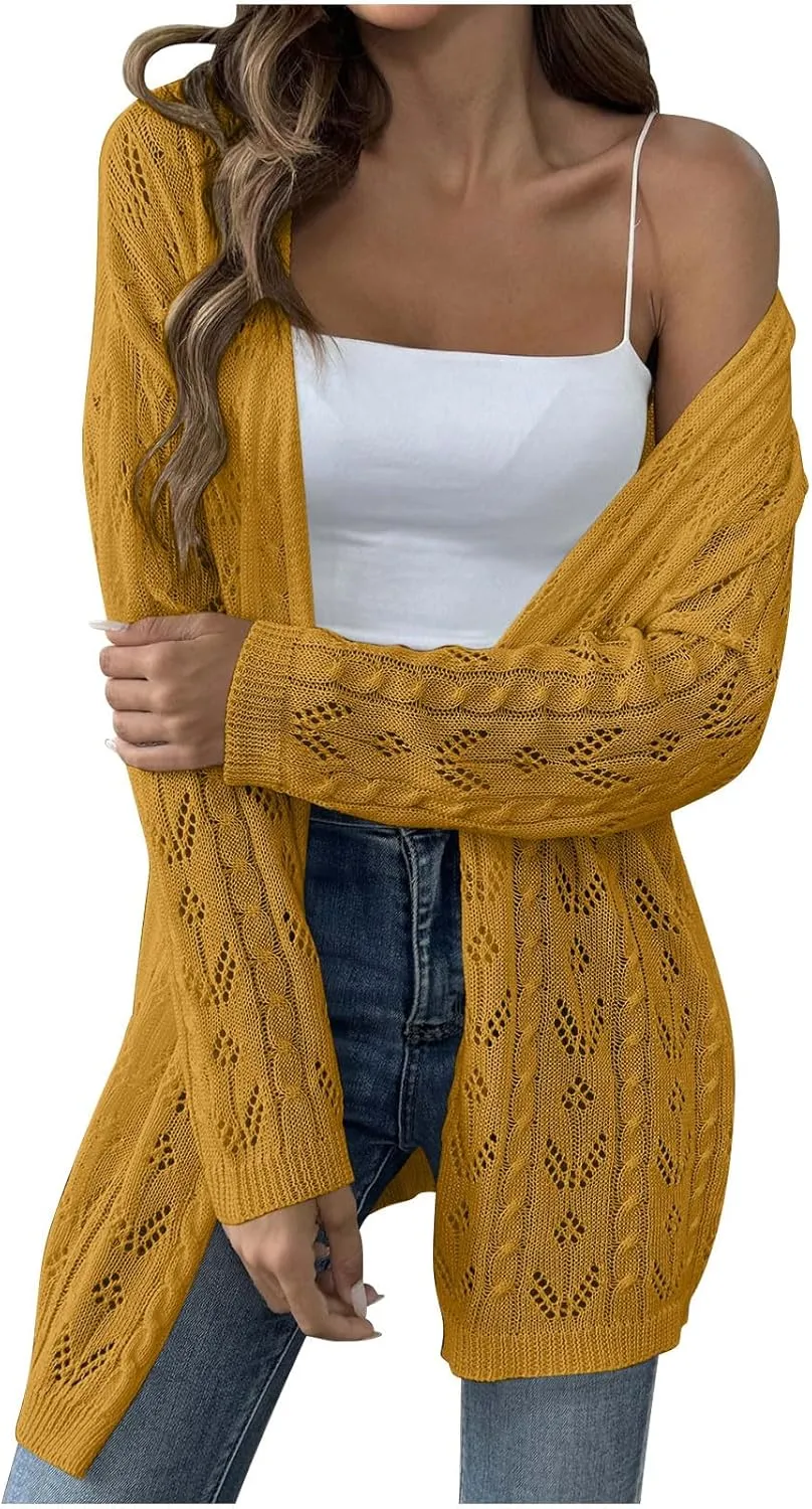 Chic Cable Knit Cardigan for Womens Open Front Cardigan Sweaters Fashion Crochet Cable Knit Chunky Outwear Coats