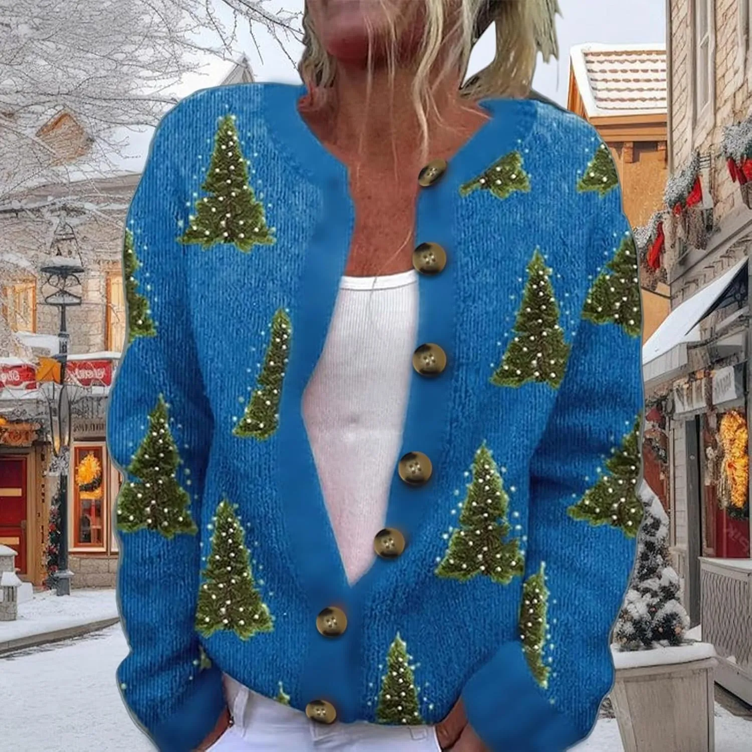 Christmas Cardigan for Women 2024 Ugly Xmas Knit Button Down Open Front Cardigan Sweater Winter Warm Coat Outwaer
