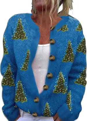 Christmas Cardigan for Women 2024 Ugly Xmas Knit Button Down Open Front Cardigan Sweater Winter Warm Coat Outwaer