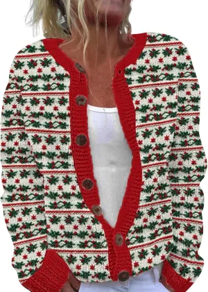 Christmas Sweaters for Women 2024 Ugly Funny Xmas Print Button Up Cardigans Fall Winter Long Sleeves Knit Tops Jackets