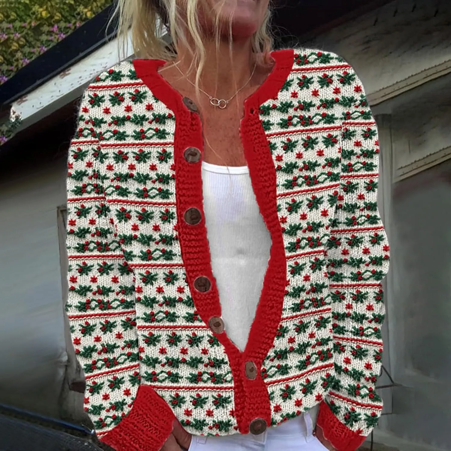 Christmas Sweaters for Women 2024 Ugly Funny Xmas Print Button Up Cardigans Fall Winter Long Sleeves Knit Tops Jackets