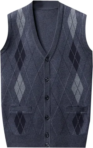 Chunky Knit Sweaters for Men Sleeveless V Neck Knit Jumper Pullover Soft Casual Fall Fashion Pullover Top