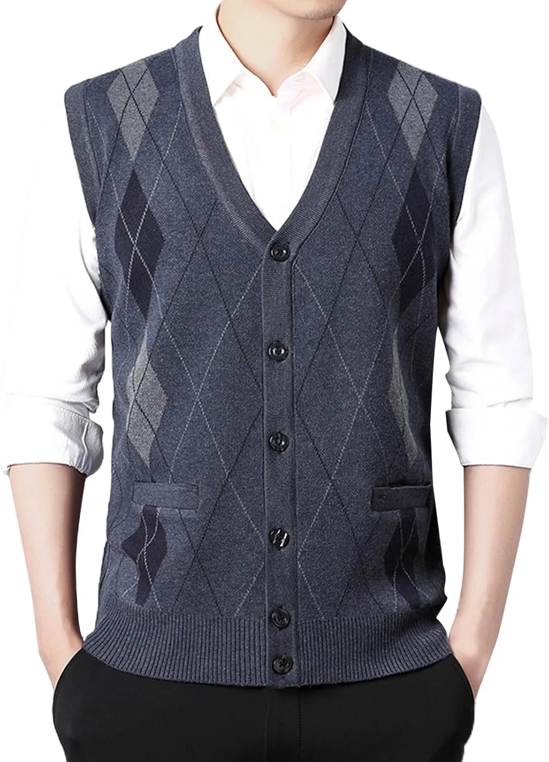 Chunky Knit Sweaters for Men Sleeveless V Neck Knit Jumper Pullover Soft Casual Fall Fashion Pullover Top