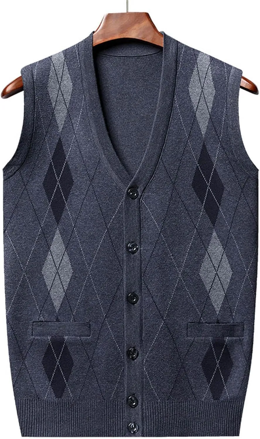 Chunky Knit Sweaters for Men Sleeveless V Neck Knit Jumper Pullover Soft Casual Fall Fashion Pullover Top