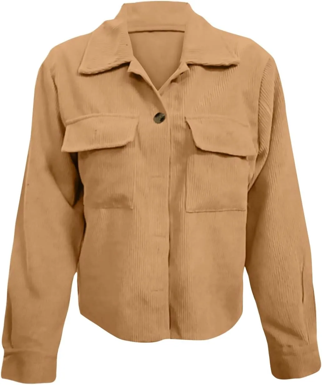 Corduroy Jacket Women Trendy Button Down Shacket Cropped Jacket Soft Long Sleeve Fall Outerwear with Pockets