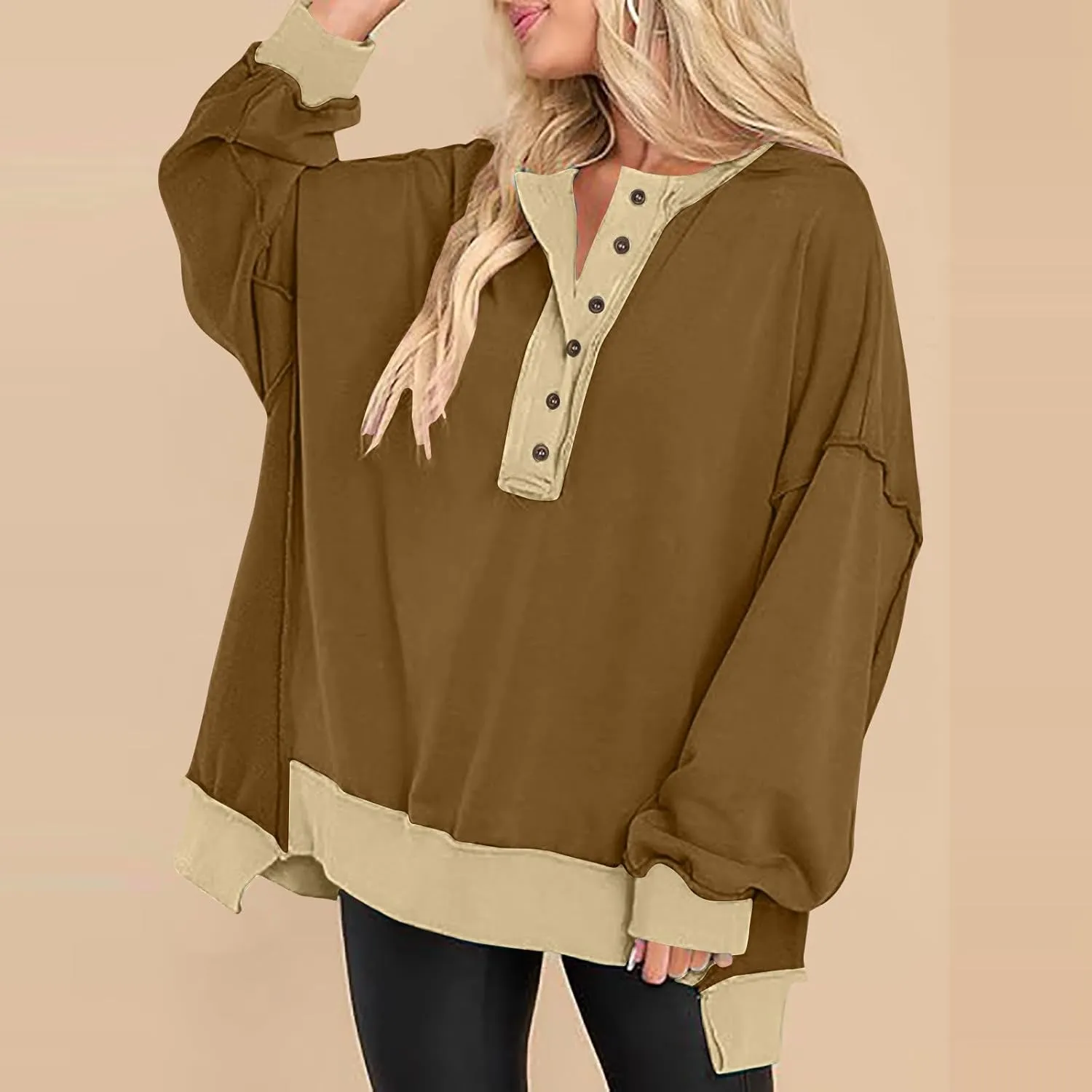 Crewneck Sweatshirts for Women Soft Long Sleeve Pullover Tops Lightweight Womens Sweatshirts Loose Fit Splicing Top