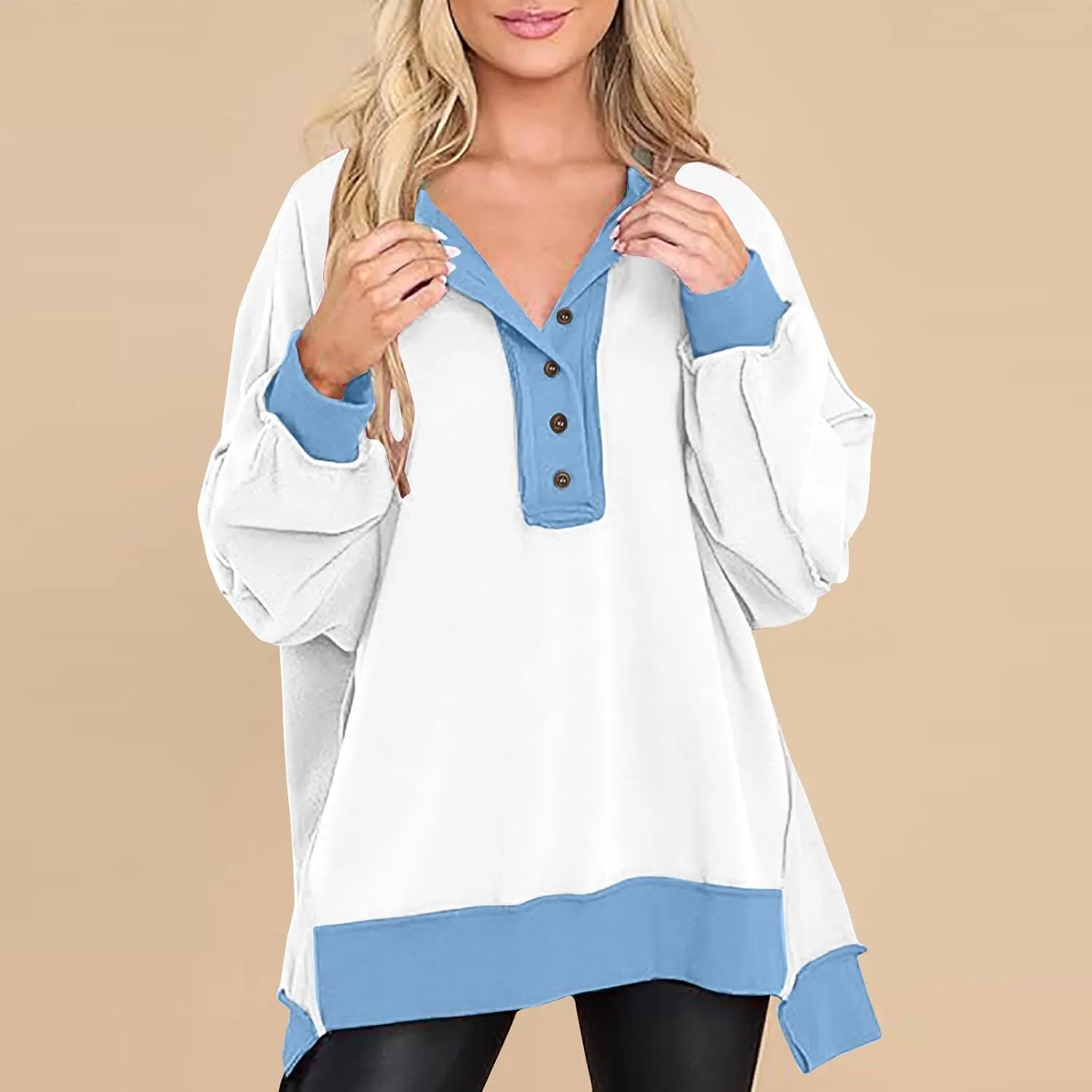 Crewneck Sweatshirts for Women Soft Long Sleeve Pullover Tops Lightweight Womens Sweatshirts Loose Fit Splicing Top