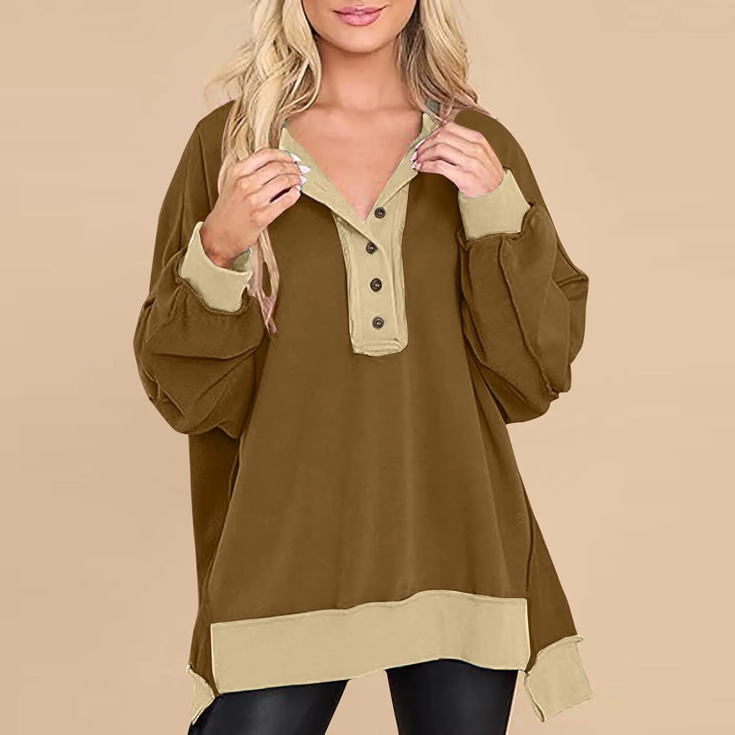 Crewneck Sweatshirts for Women Soft Long Sleeve Pullover Tops Lightweight Womens Sweatshirts Loose Fit Splicing Top