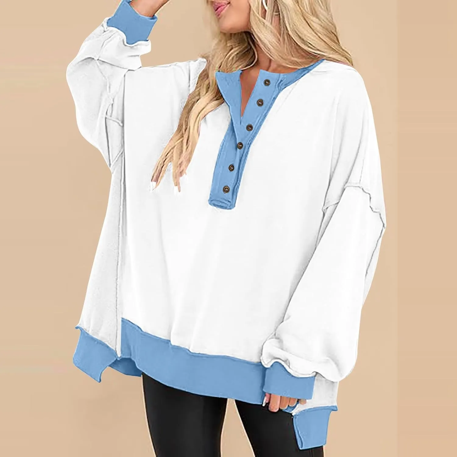 Crewneck Sweatshirts for Women Soft Long Sleeve Pullover Tops Lightweight Womens Sweatshirts Loose Fit Splicing Top