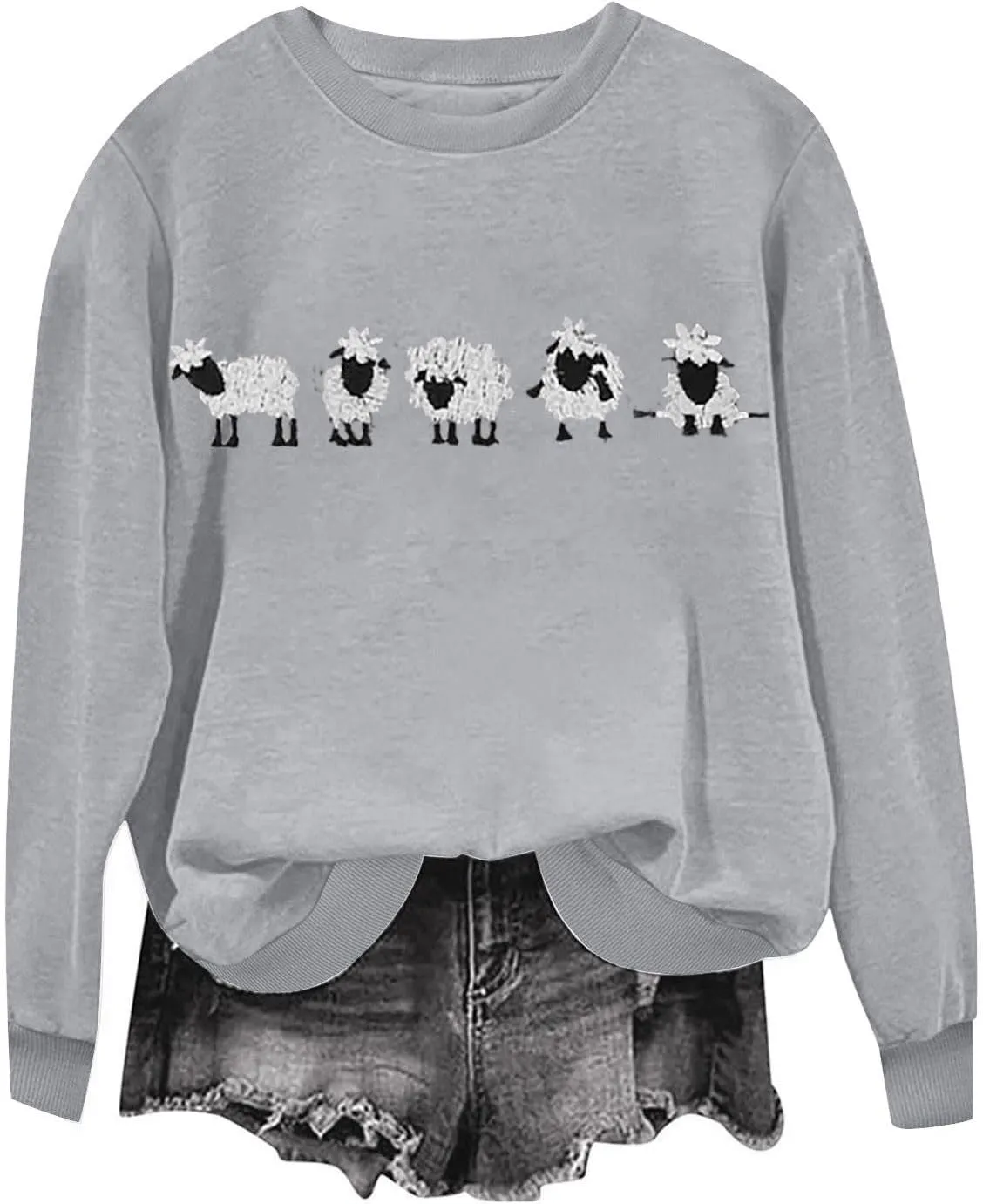 Cute Farm Animal Sweatshirt for Womens Funny Cute Sheep Animal Graphic Shirts Long Sleeve Crewneck Pullover Tops