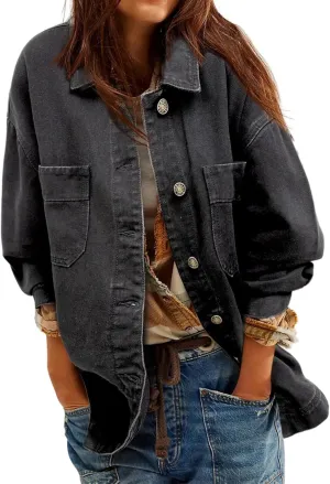 Denim Jackets for Women Oversized Boyfriend Long Sleeve Button Down Shirt Casual Loose Jean Jackets Coat